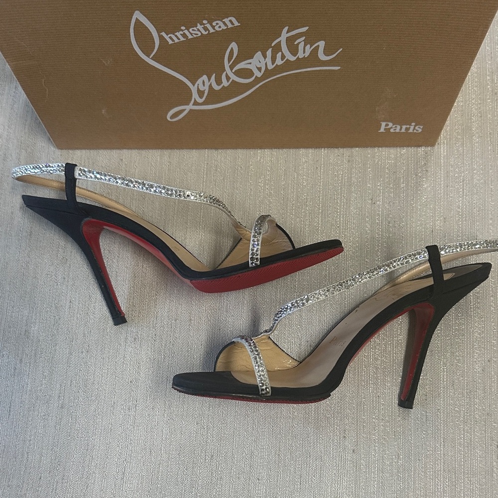 Christian Louboutin Black Heels with Silver Straps - Picture 4 of 7